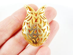 Large Chunky Fish Tulip Hollow Fretwork 22k Matte Gold Plated Bead Slider Spacer