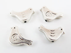 4 Rustic Bird Swirl Bead Spacers - Matte Silver Plated