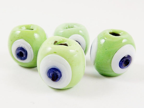 4 Chunky Pastel Mint Green Artisan Handmade Glass Evil Eye Nazar  Bead - 18 mm