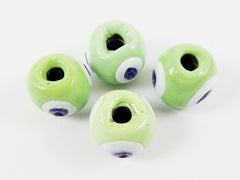 4 Chunky Pastel Mint Green Artisan Handmade Glass Evil Eye Nazar  Bead - 18 mm