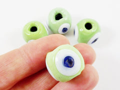 4 Chunky Pastel Mint Green Artisan Handmade Glass Evil Eye Nazar  Bead - 18 mm