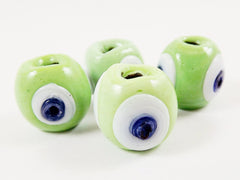 4 Chunky Pastel Mint Green Artisan Handmade Glass Evil Eye Nazar  Bead - 18 mm