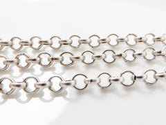 5mm Rolo Chain  - Matte Antique Silver Plated - 1 Meter  or 3.3 Feet