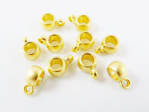 10 Mini Bead Bail Charm Holder Slider Spacer, Jewelry Beading Supplies Findings - 22k Matte Gold Plated