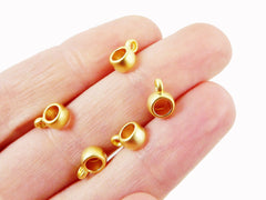 10 Mini Bead Bail Charm Holder Slider Spacer, Jewelry Beading Supplies Findings - 22k Matte Gold Plated