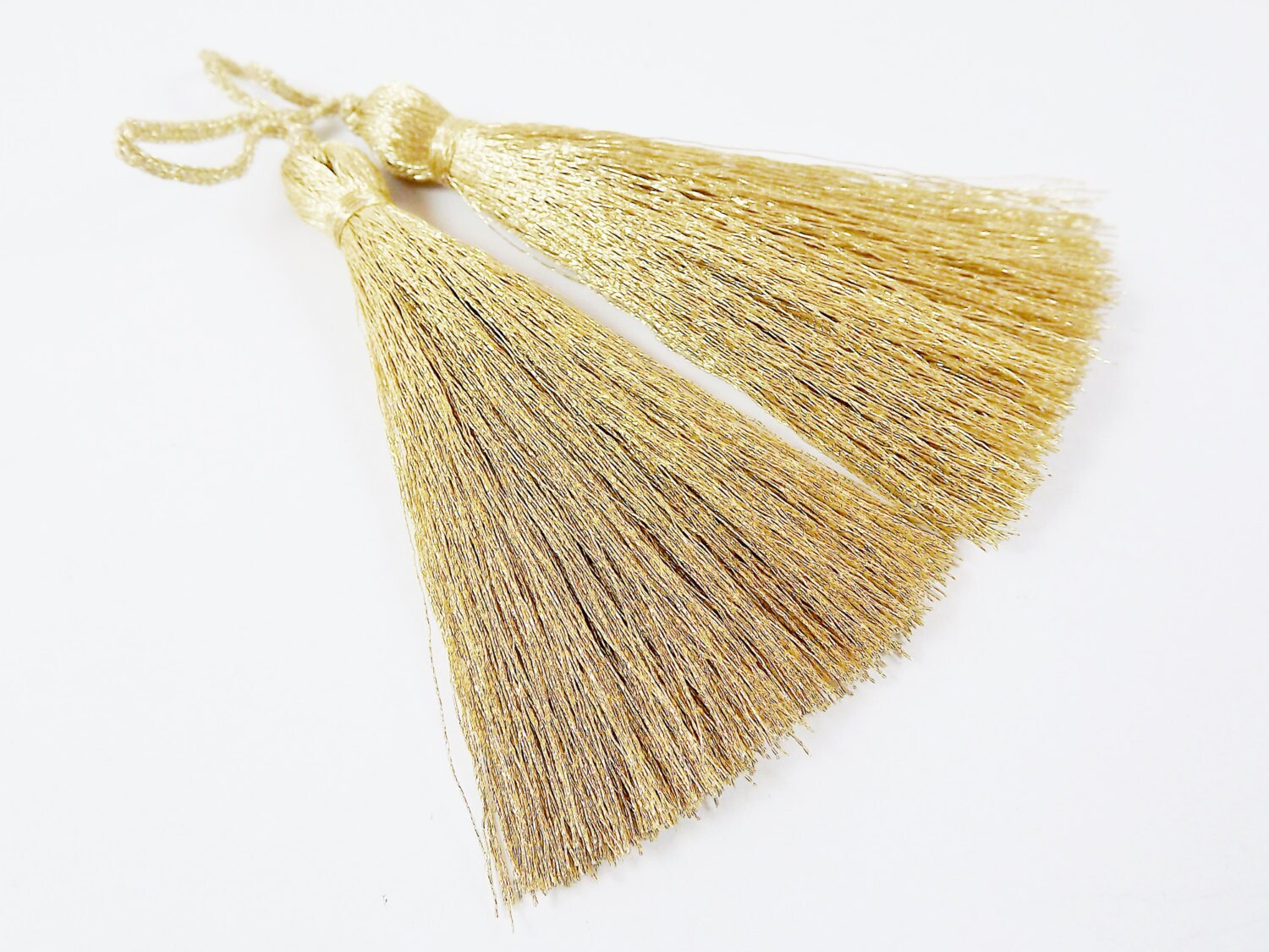 Long Light Gold Silk Thread Tassels Earring Bracelet Necklace Tassel Jewelry Fringe Turkish Findings -  3 inches - 77mm  - 2 pc
