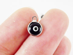 5 Mini Black Evil Eye Nazar Artisan Glass Bead Charms - Silver Plated  Brass Bezel