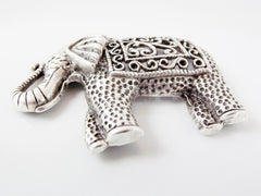 Large Ethnic Elephant Pendant - Matte Silver Plated - 1PC