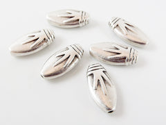 6 Tribal Oval  Spacer Beads - Matte Silver Plated