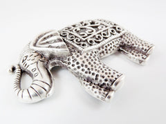 Large Ethnic Elephant Pendant - Matte Silver Plated - 1PC