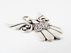 Angel Pendant - Swirl Curl - Matte Silver Plated