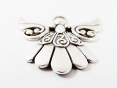 Angel Pendant - Swirl Curl - Matte Silver Plated