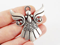 Angel Pendant - Swirl Curl - Matte Silver Plated