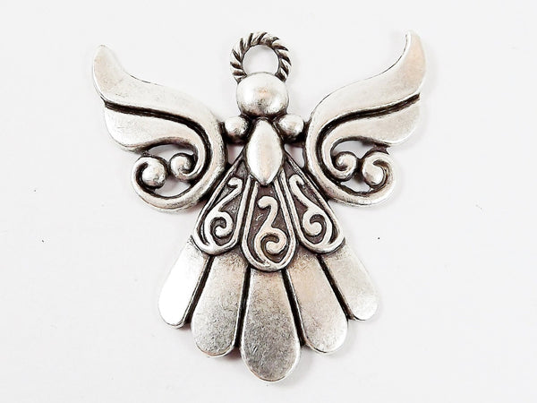 Angel Pendant - Swirl Curl - Matte Silver Plated