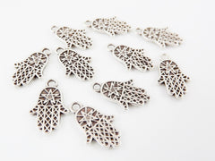 10 Mini Star Hamsa Hand of Fatima Charms - Matte Silver Plated