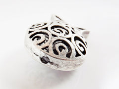 Large Chunky Fish Tulip Hollow Fretwork Matte Silver Plated Bead Slider Spacer - Type 2