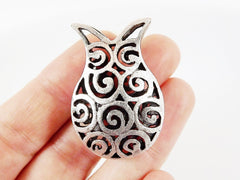 Large Chunky Fish Tulip Hollow Fretwork Matte Silver Plated Bead Slider Spacer - Type 2