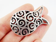 Large Chunky Fish Tulip Hollow Fretwork Matte Silver Plated Bead Slider Spacer - Type 2