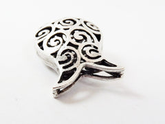 Large Chunky Fish Tulip Hollow Fretwork Matte Silver Plated Bead Slider Spacer - Type 2