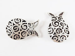 Large Chunky Fish Tulip Hollow Fretwork Matte Silver Plated Bead Slider Spacer - Type 2