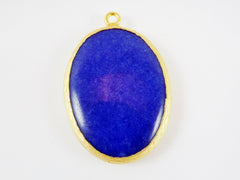 Large Oval Royal Blue Jade Pendant - Serrated Border - 22k Matte Gold Plated 1pc
