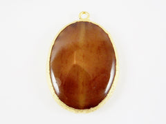 Large Oval Brown  Agate Pendant - Serrated Border - 22k Matte Gold Plated 1pc - No:5