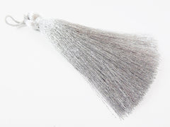 Extra Large Thick Soft Metallic Silver Silk Thread Tassels - 4.4 inches - 113mm - 1 pc