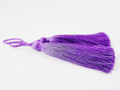 Long Purple Heart Silk Thread Tassels -  3 inches - 77mm  - 2 pc