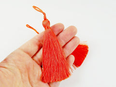 Long Tangerine Orange Silk Thread Tassels -  3 inches - 77mm  - 2 pc