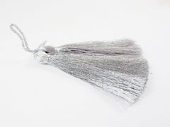 Long Metallic Silver Silk Thread Tassels -  3 inches - 77mm  - 2 pc