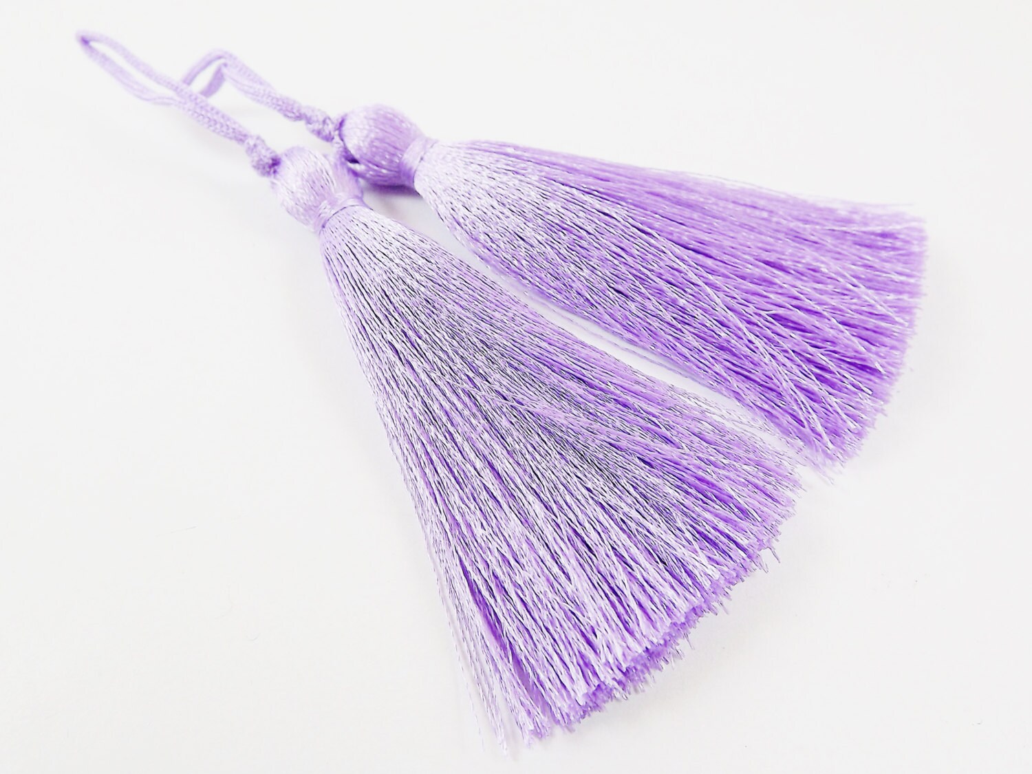 Long Lilac Purple Silk Thread Tassels -  3 inches - 77mm  - 2 pc
