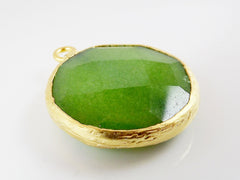 26mm Deep Apple Green Faceted Jade Pendant - Gold plated Bezel - 1pc