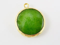 22mm Deep Apple Green  Faceted Jade Pendant - 22k Gold plated Bezel - 1pc -