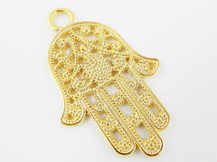 Ornate Filigree Hamsa Hand of Fatima Pendant Charm -  22k Matte Gold Plated - 1PC