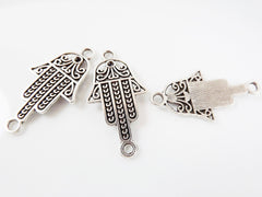 3 Hamsa Hand of Fatima Connector - Matte Silver Plated - 3PC