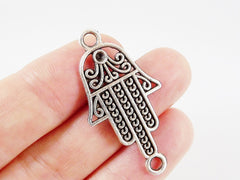 3 Hamsa Hand of Fatima Connector - Matte Silver Plated - 3PC