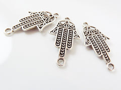 3 Hamsa Hand of Fatima Connector - Matte Silver Plated - 3PC