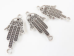 3 Hamsa Hand of Fatima Connector - Matte Silver Plated - 3PC