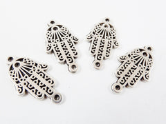 4 SmallCircle Hamsa Hand of Fatima Connector - Double Sided - Matte Silver Plated