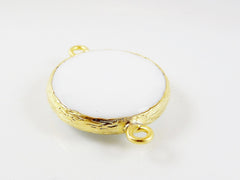 26mm White Cotton Faceted Jade Connector- Gold plated Bezel - 1pc - GP242