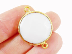 22mm Opaque White Faceted Jade Connector- Gold plated Bezel - 1pc - GP242