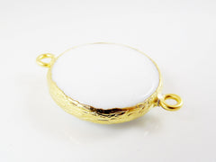 26mm White Cotton Faceted Jade Connector- Gold plated Bezel - 1pc - GP242