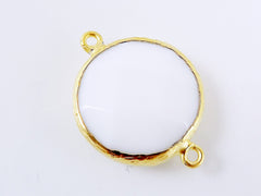 22mm Opaque White Faceted Jade Connector- Gold plated Bezel - 1pc - GP242