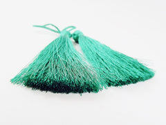 Long Deep Soft teal Green  Silk Thread Tassels -  3 inches - 77mm  - 2 pc