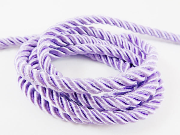 Lilac Purple 5mm Twisted Rayon Satin Rope Silk Braid Cord - 3 Ply Twist - 1 meters - 1.09 Yards