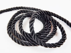 Black Rope 5mm Cord Rayon Satin Rope Silk Braid, Twisted Rope Jewelry Necklace Cord  - 3 Ply Twist - 1 meters - 1.09 Yards