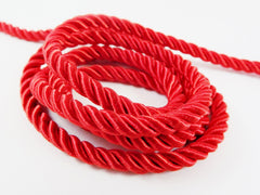 Red 5mm Twisted Rayon Satin Rope Silk Braid Cord - 3 Ply Twist - 1 meters - 1.09 Yards