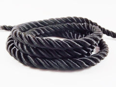 Black Rope 5mm Cord Rayon Satin Rope Silk Braid, Twisted Rope Jewelry Necklace Cord  - 3 Ply Twist - 1 meters - 1.09 Yards
