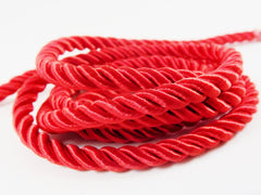 Red 5mm Twisted Rayon Satin Rope Silk Braid Cord - 3 Ply Twist - 1 meters - 1.09 Yards