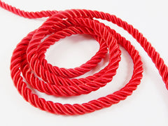 Red 5mm Twisted Rayon Satin Rope Silk Braid Cord - 3 Ply Twist - 1 meters - 1.09 Yards